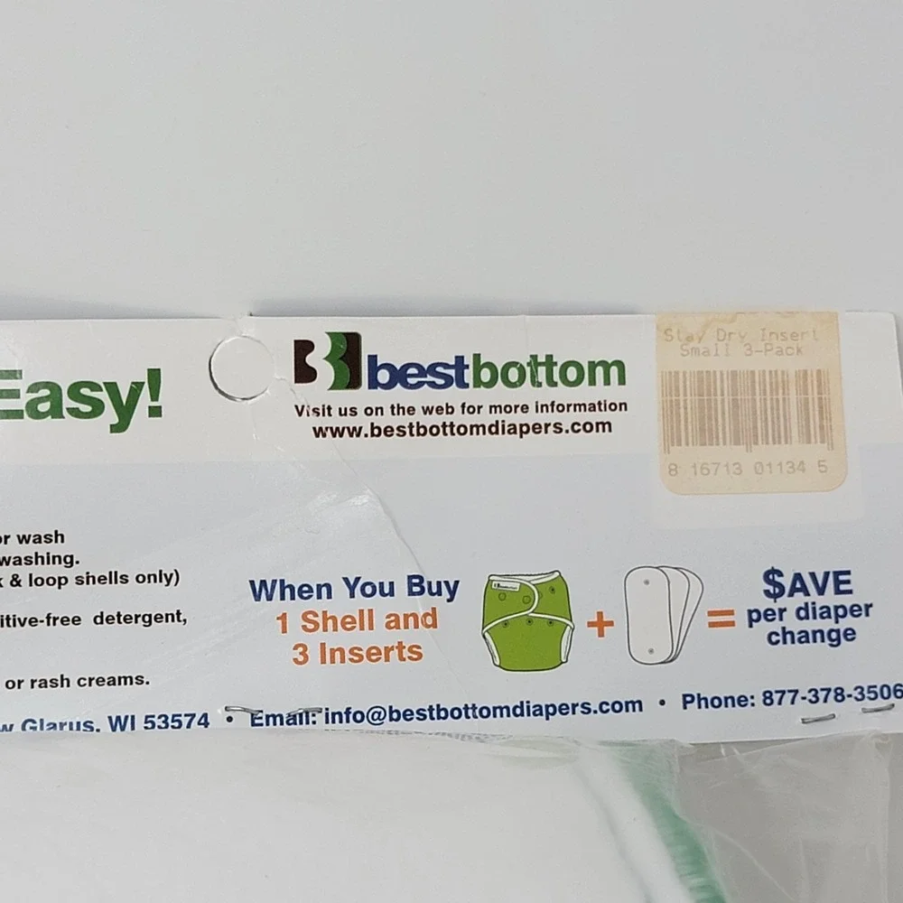 6 New Best Bottom Small Stay Dry Reusable Cloth Diaper Inserts ~ Up to 14 pounds